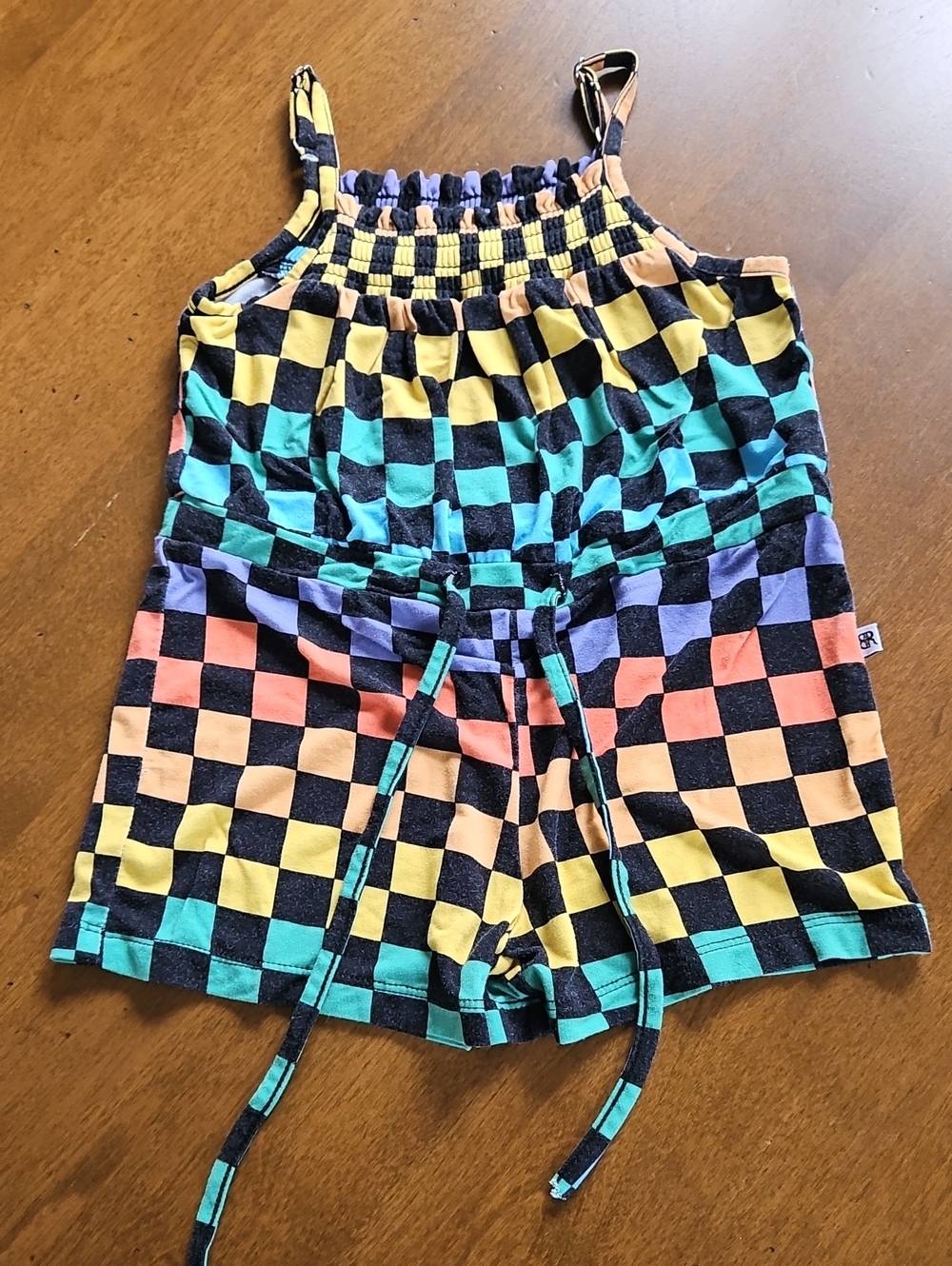 CBums &Roses Colorblock Checkerboard Girls' Shorts Romper - Multicolor